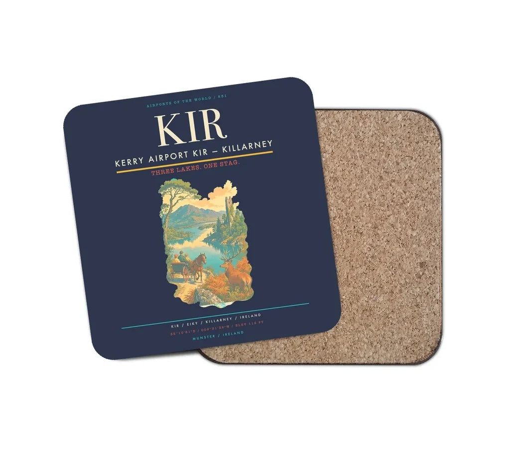 Kerry Airport (KIR) design on navy blue 1 piece coaster