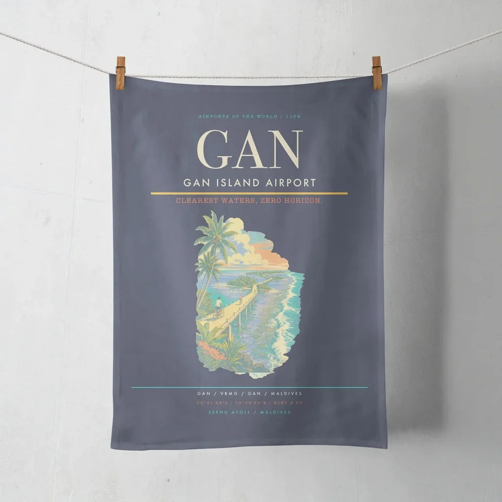 Gan Island Airport (GAN) design on navy blue towel