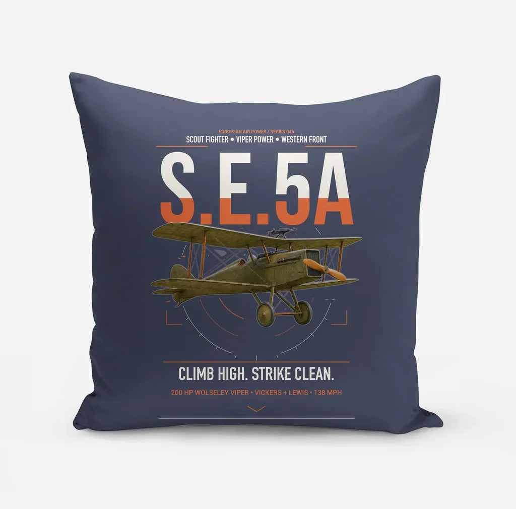 Royal Aircraft Factory S.E.5a design on navy blue pillow
