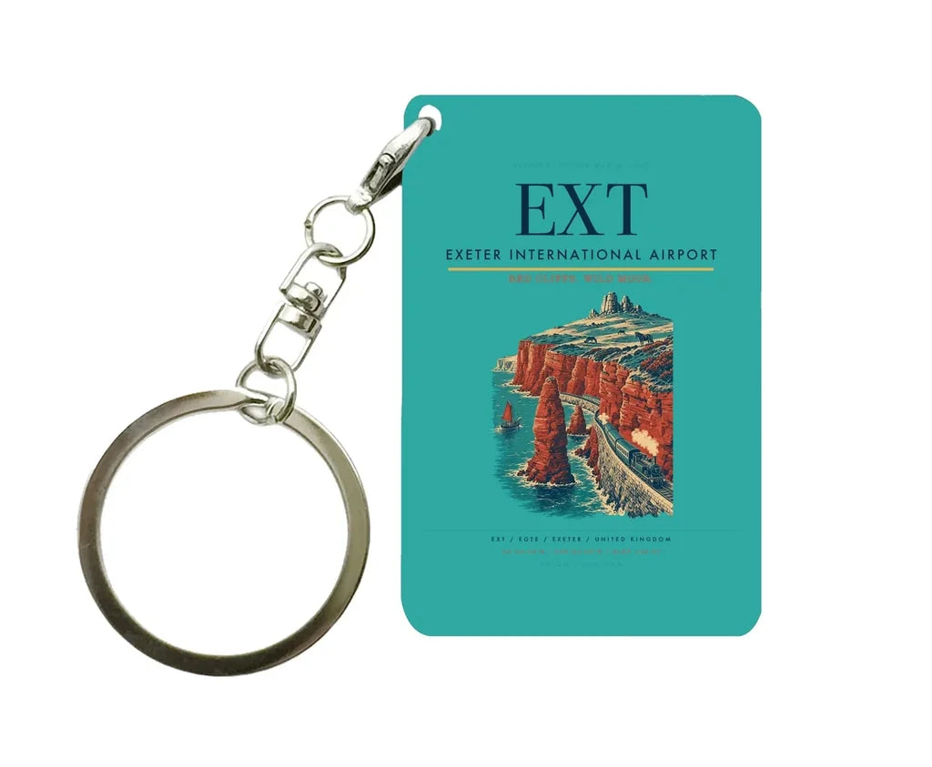 Exeter International Airport (EXT) design on turquoise key chain