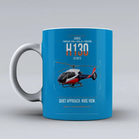 Thumbnail for Airbus H130 design on turquoise ceramic mug, double-side print