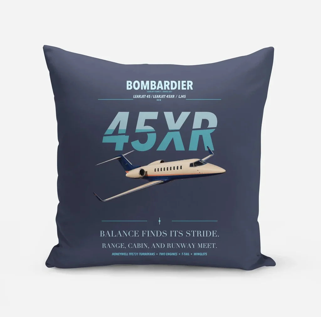 Bombardier Learjet 45XR design on navy blue pillow