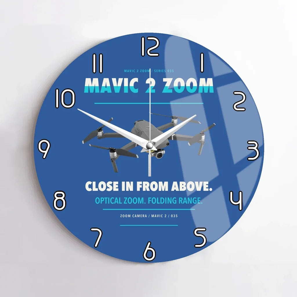DJI Mavic 2 Zoom design on blue no frame wall clock