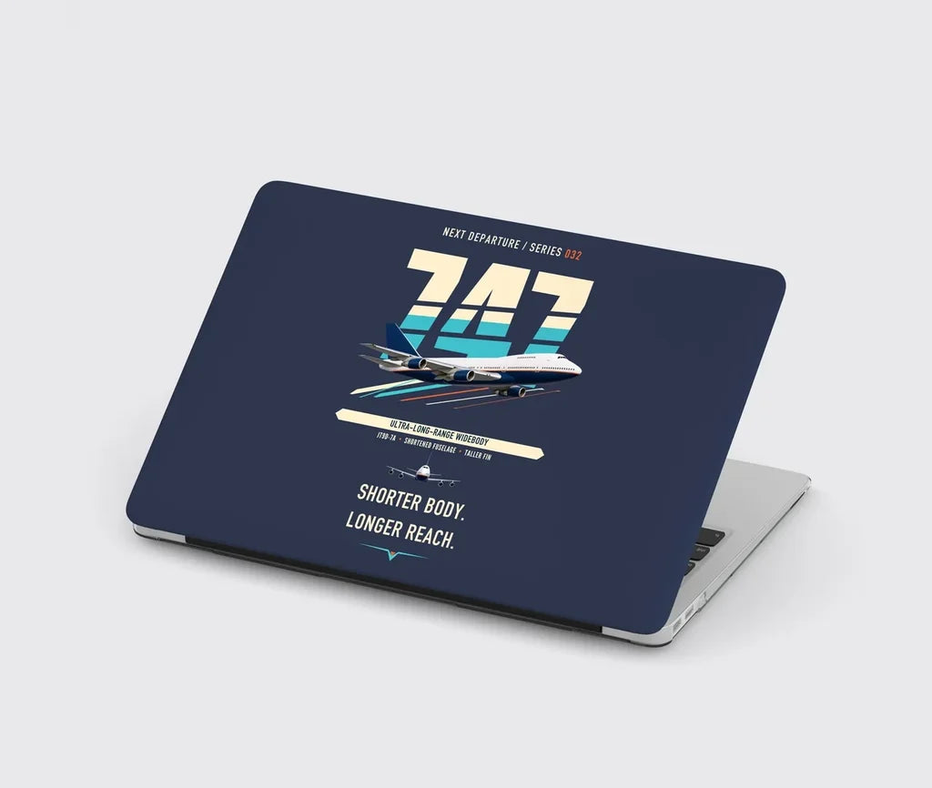 Boeing 747SP design on navy blue MacBook case