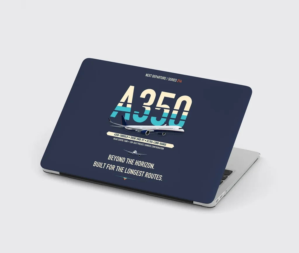 Airbus A350-1000ULR design on navy blue MacBook case