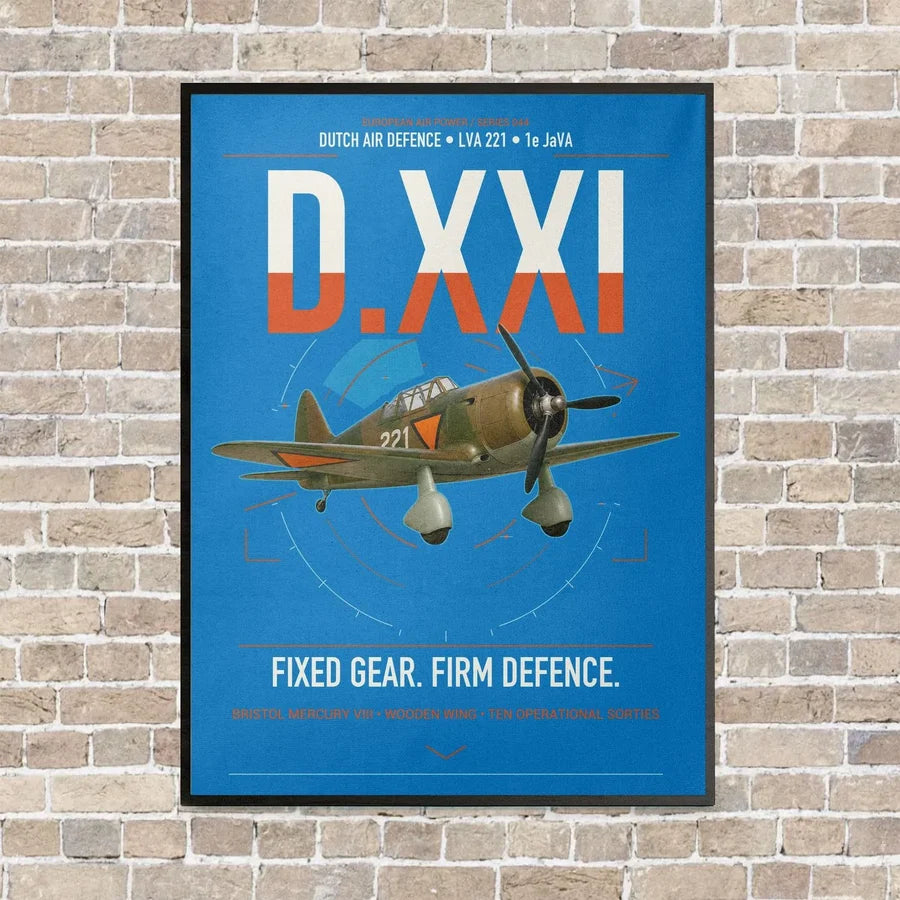 Fokker D.XXI — Dutch LVA aircraft 221 vertical canvas print - framed - turquoise background