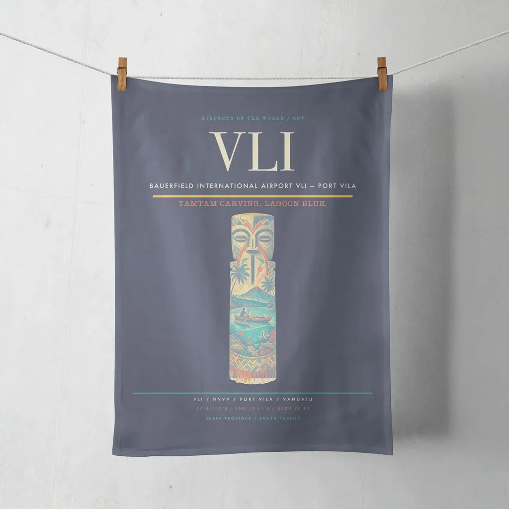Bauerfield International Airport (VLI) design on navy blue towel