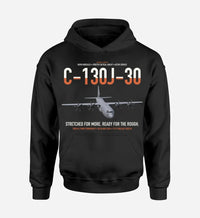 Thumbnail for C-130J-30 Super Hercules design on black double-side hoodie, single-side print