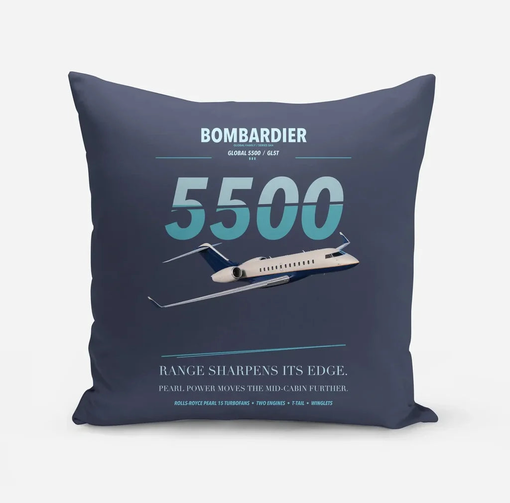 Bombardier Global 5500 design on navy blue pillow