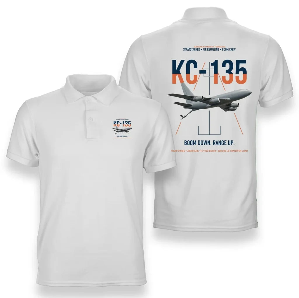 KC-135 STRATOTANKER design on white double-side polo t-shirt, double-side print