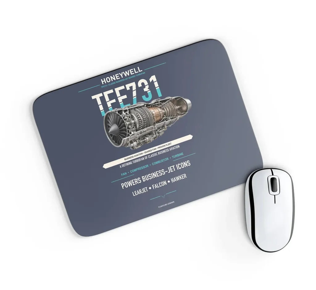 TFE731 design on navy blue rectangle mouse pad