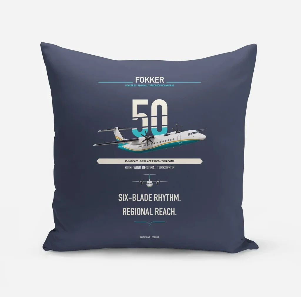 Fokker 50 design on navy blue pillow