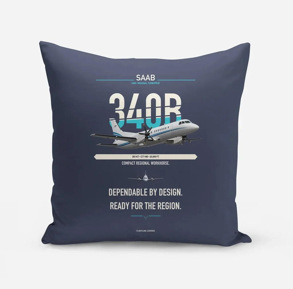 Saab 340B design on navy blue pillow