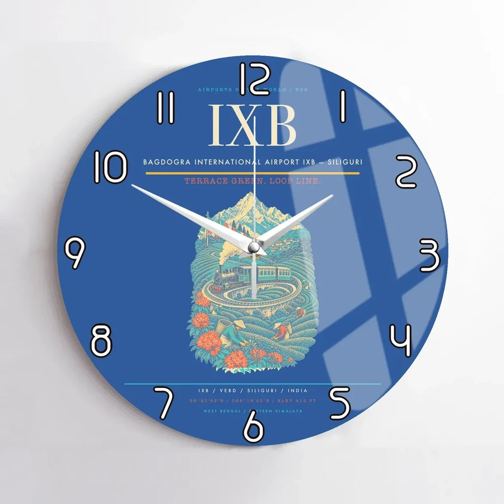 Bagdogra International Airport (IXB) design on blue no frame wall clock