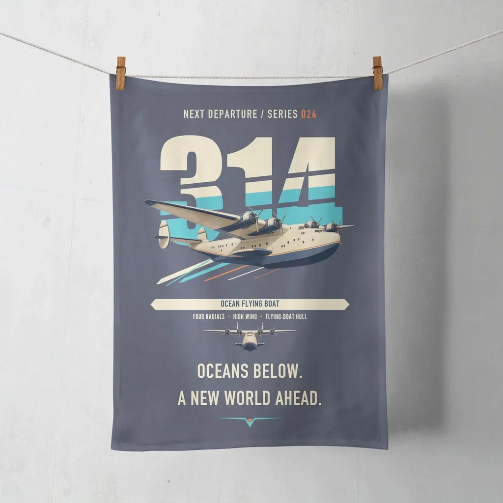 Boeing 314 Clipper design on navy blue towel