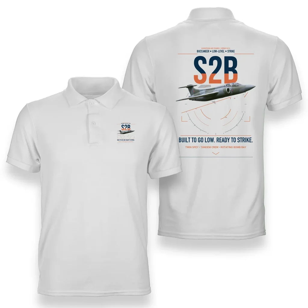 Blackburn Buccaneer S2B design on white double-side polo t-shirt, double-side print