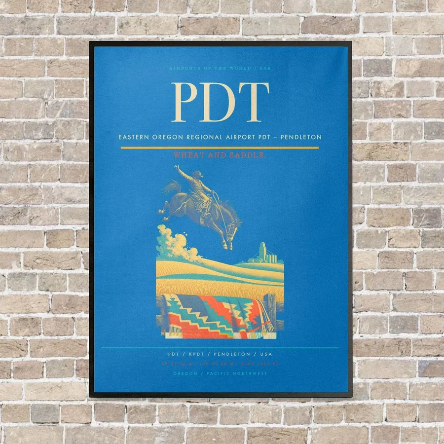 Eastern Oregon Regional Airport PDT — Pendleton vertical canvas print - framed - turquoise background