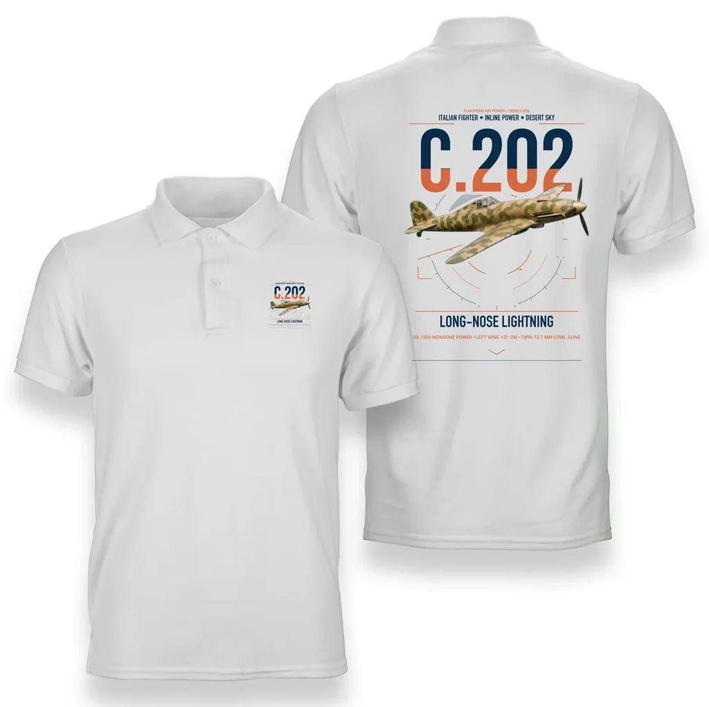 Macchi C.202 Folgore design on white double-side polo t-shirt, double-side print