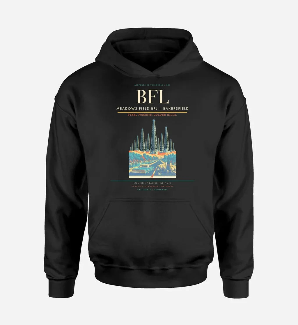 Meadows Field (BFL) design on black hoodie single-side print
