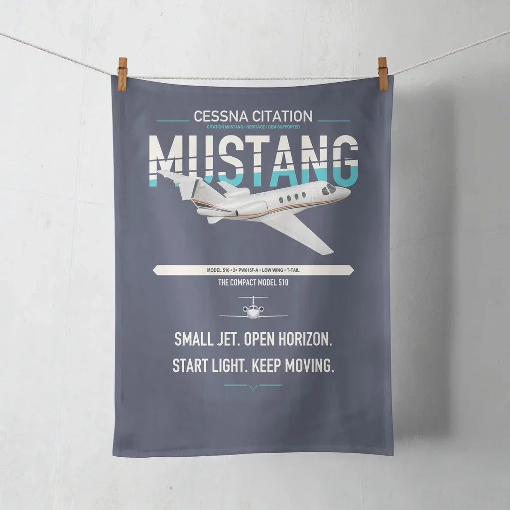 Cessna Citation Mustang design on navy blue towel