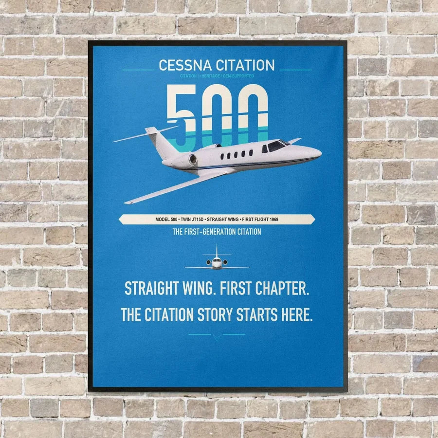Cessna Citation 500 - Citation I vertical canvas print - framed - turquoise background
