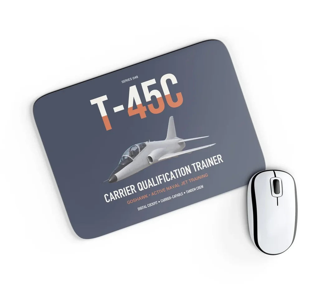 T-45C Goshawk design on navy blue rectangle mouse pad