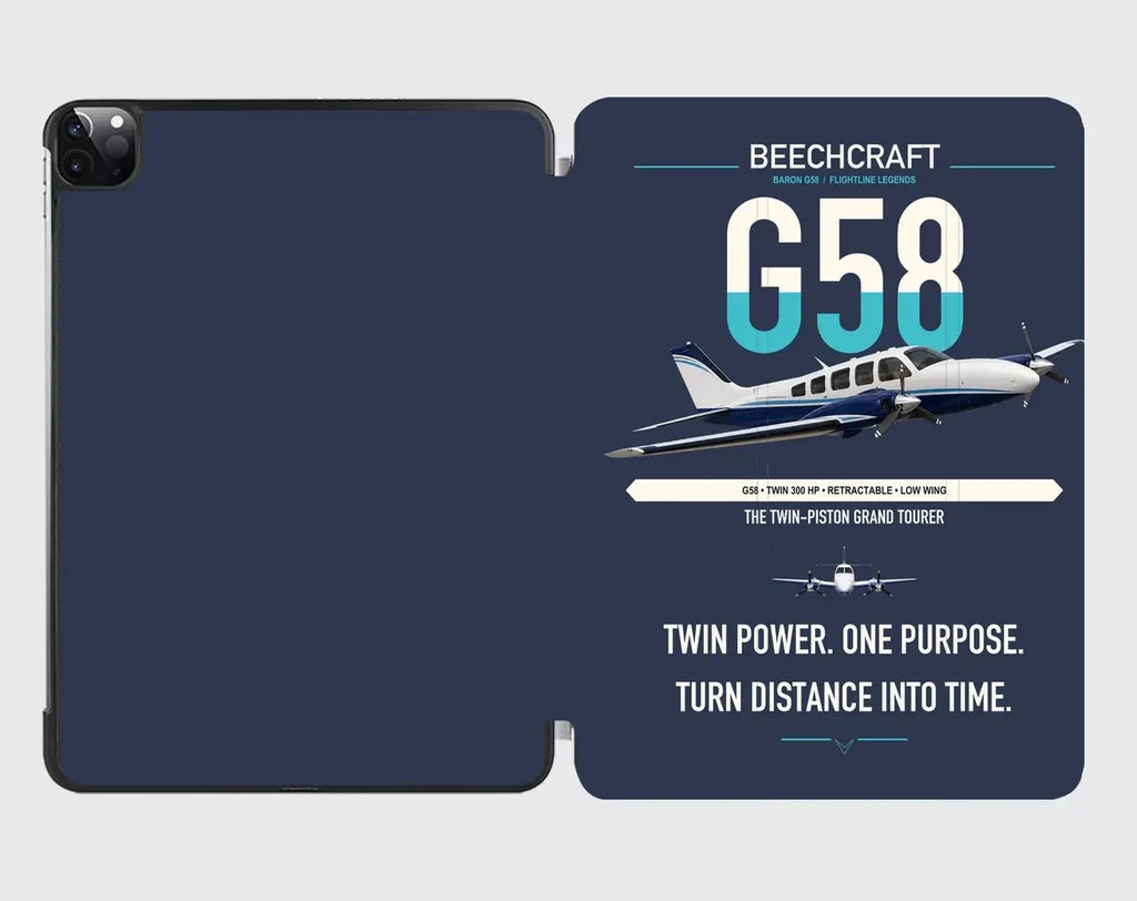 Beechcraft Baron G58 design on navy blue ipad tablet case