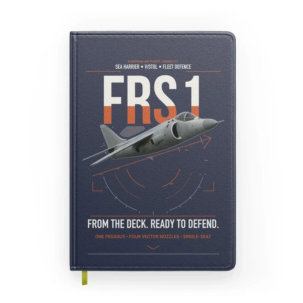 British Aerospace Sea Harrier FRS.1 design on navy blue notebook