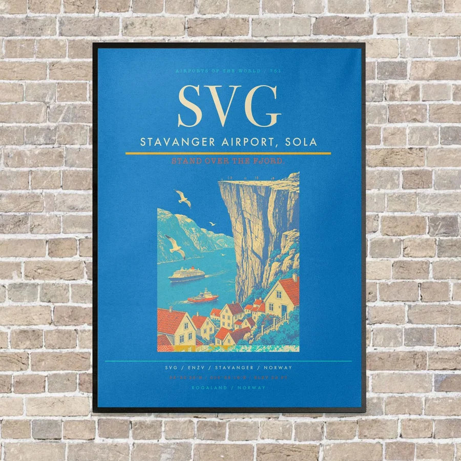 Stavanger Airport, Sola SVG vertical canvas print - framed - turquoise background