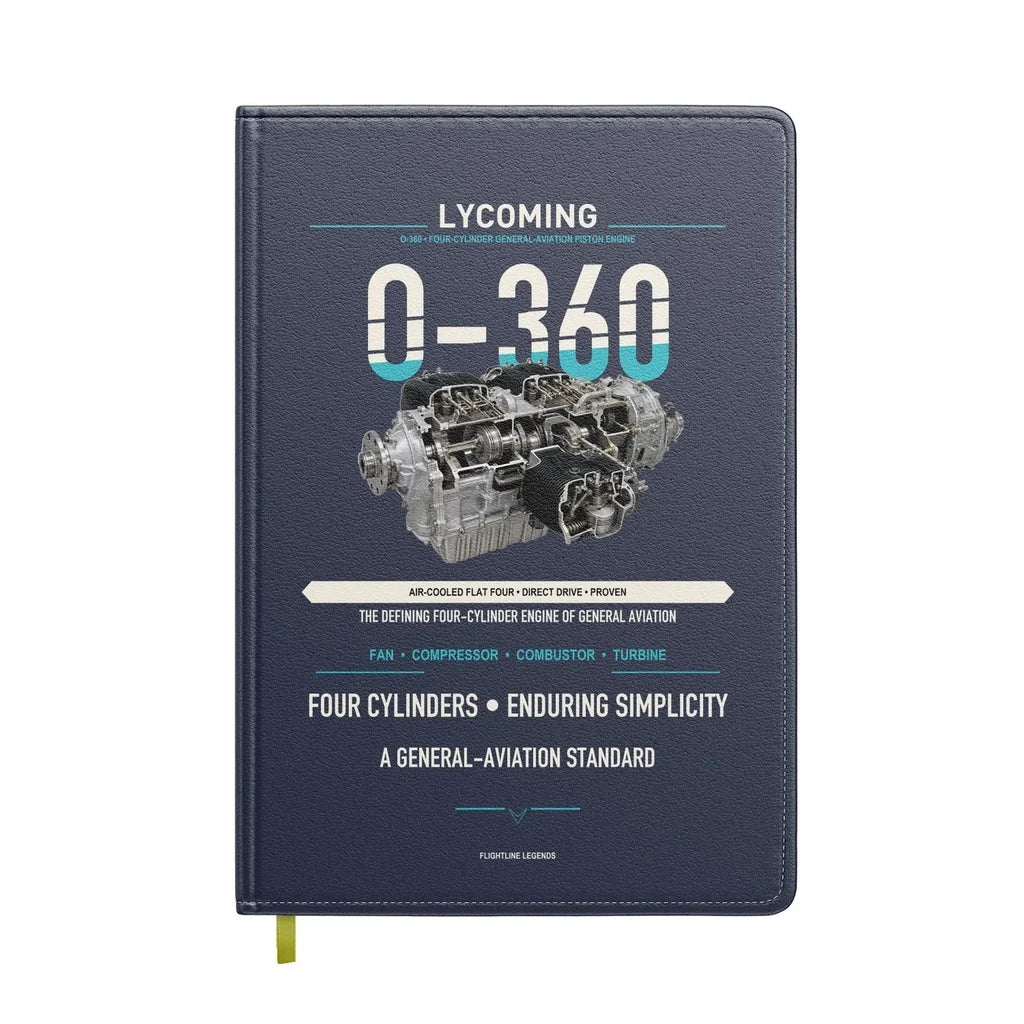 O-360 design on navy blue notebook