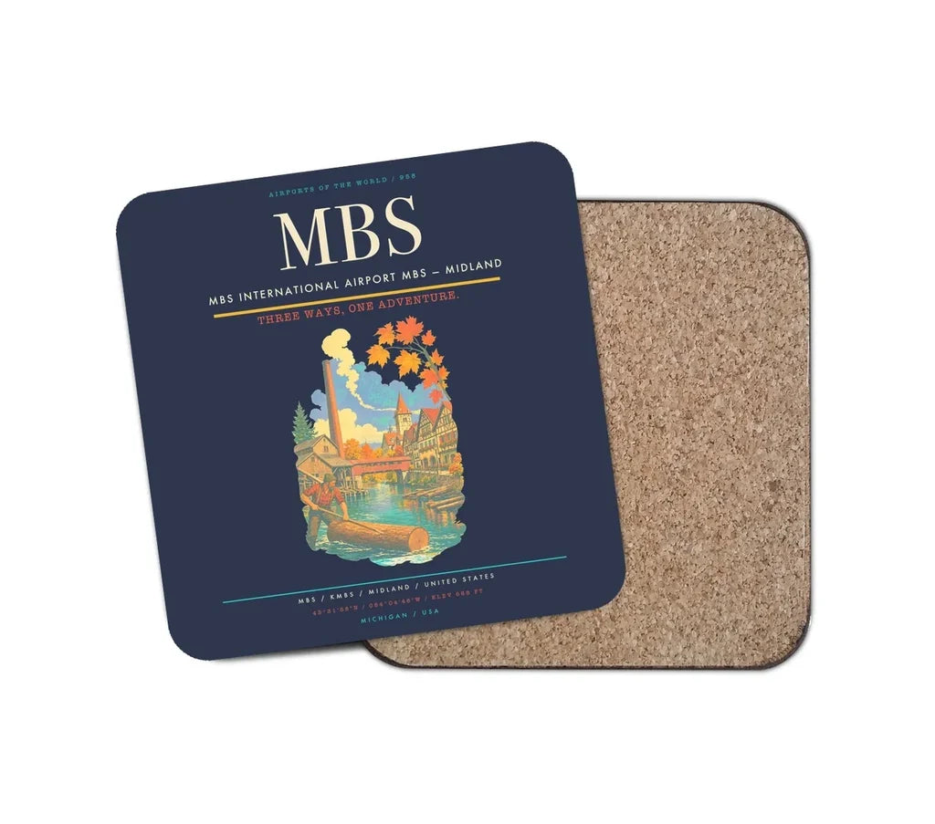 MBS International Airport (MBS) design on navy blue 1 piece coaster