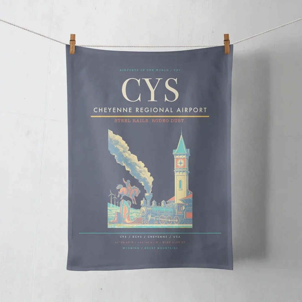 Cheyenne Regional Airport (CYS) design on navy blue towel