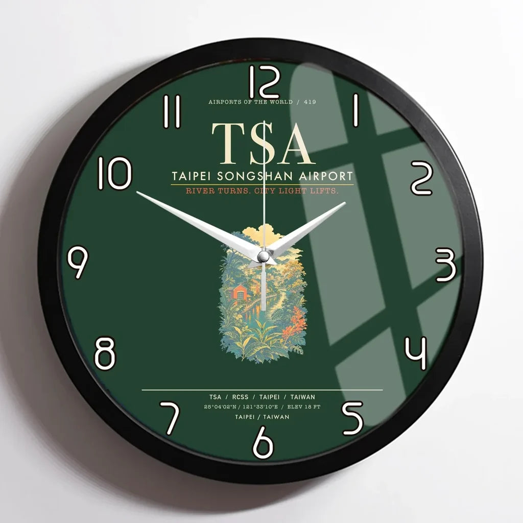 Taipei Songshan Airport TSA Wall-Clock Framed - Dark Green