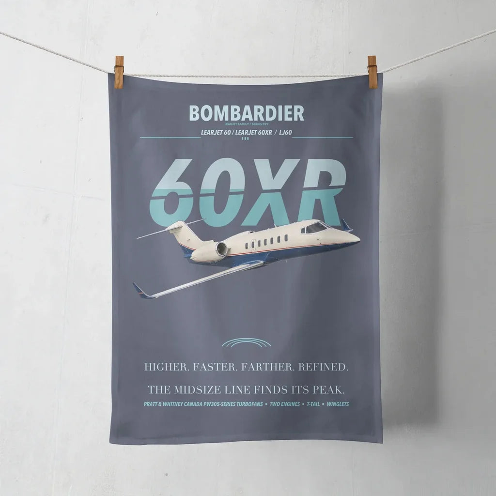 Bombardier Learjet 60XR design on navy blue towel
