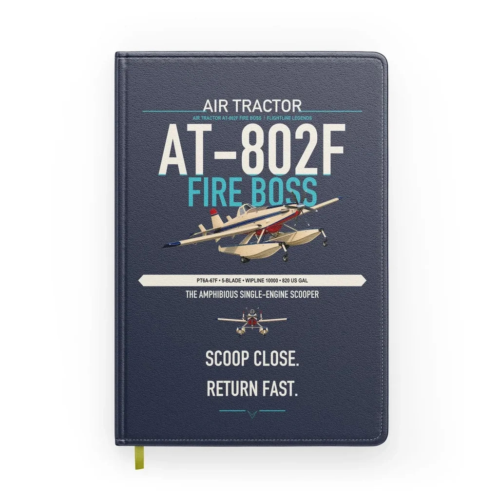Air Tractor AT-802F Fire Boss design on navy blue notebook