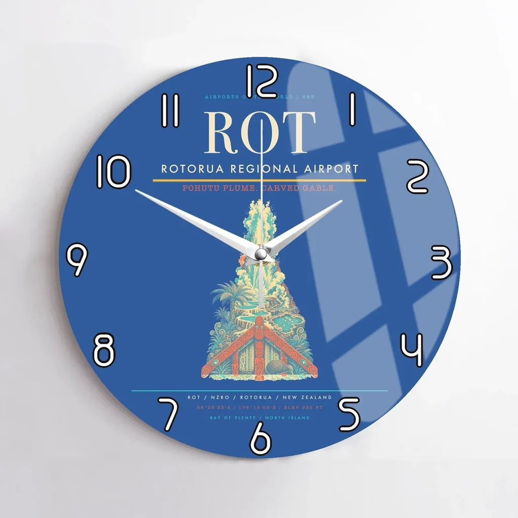 Rotorua Regional Airport (ROT) design on blue no frame wall clock