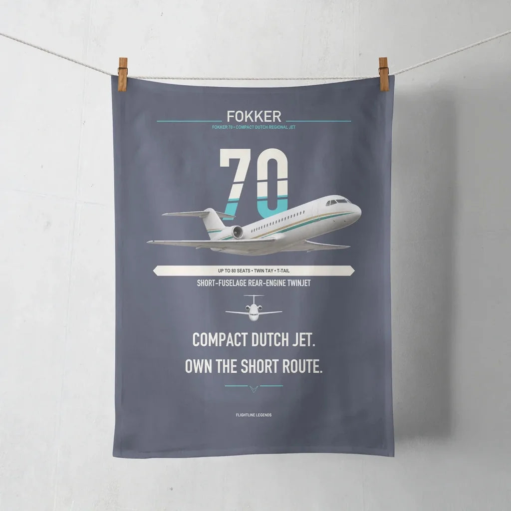 Fokker 70 design on navy blue towel