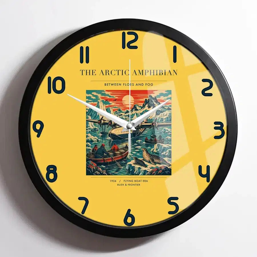 VINTAGE G4076 - The Arctic Amphibian - Designed Wall Clocks design on yellow framed
