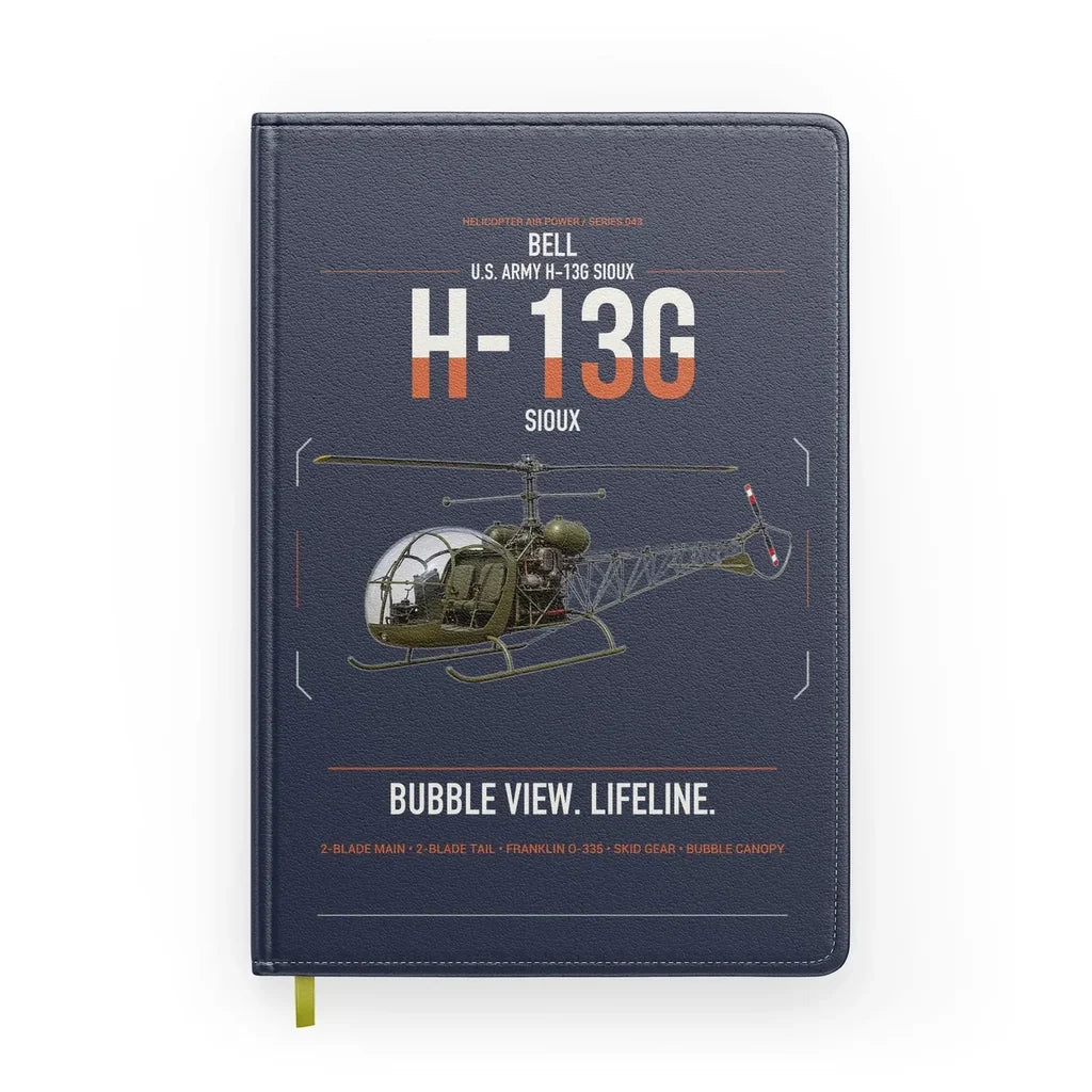 Bell H-13G Sioux design on navy blue notebook