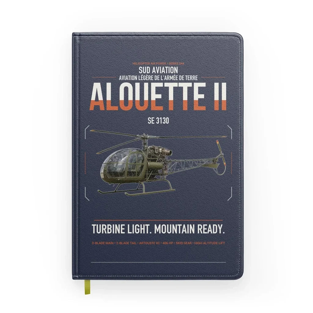 Sud Aviation SE 3130 Alouette II design on navy blue notebook