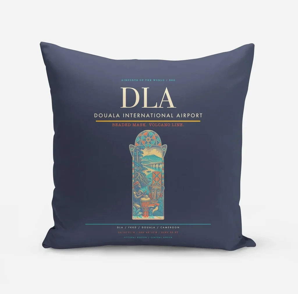 Douala International Airport (DLA) design on navy blue pillow