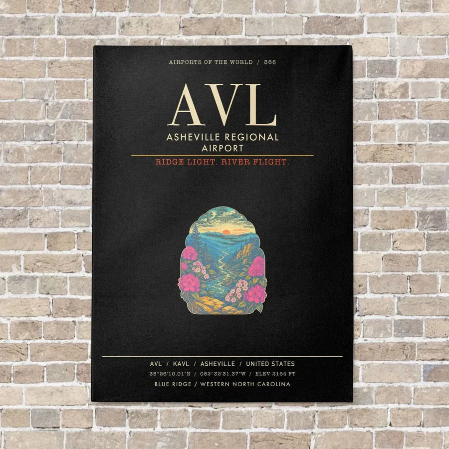 Asheville Regional Airport AVL - Canvas Framed - Black