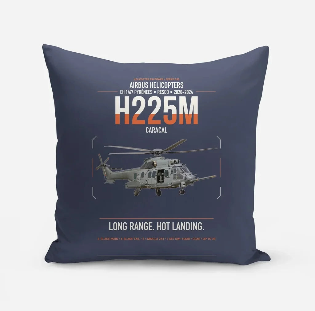 Airbus Helicopters H225M Caracal design on navy blue pillow