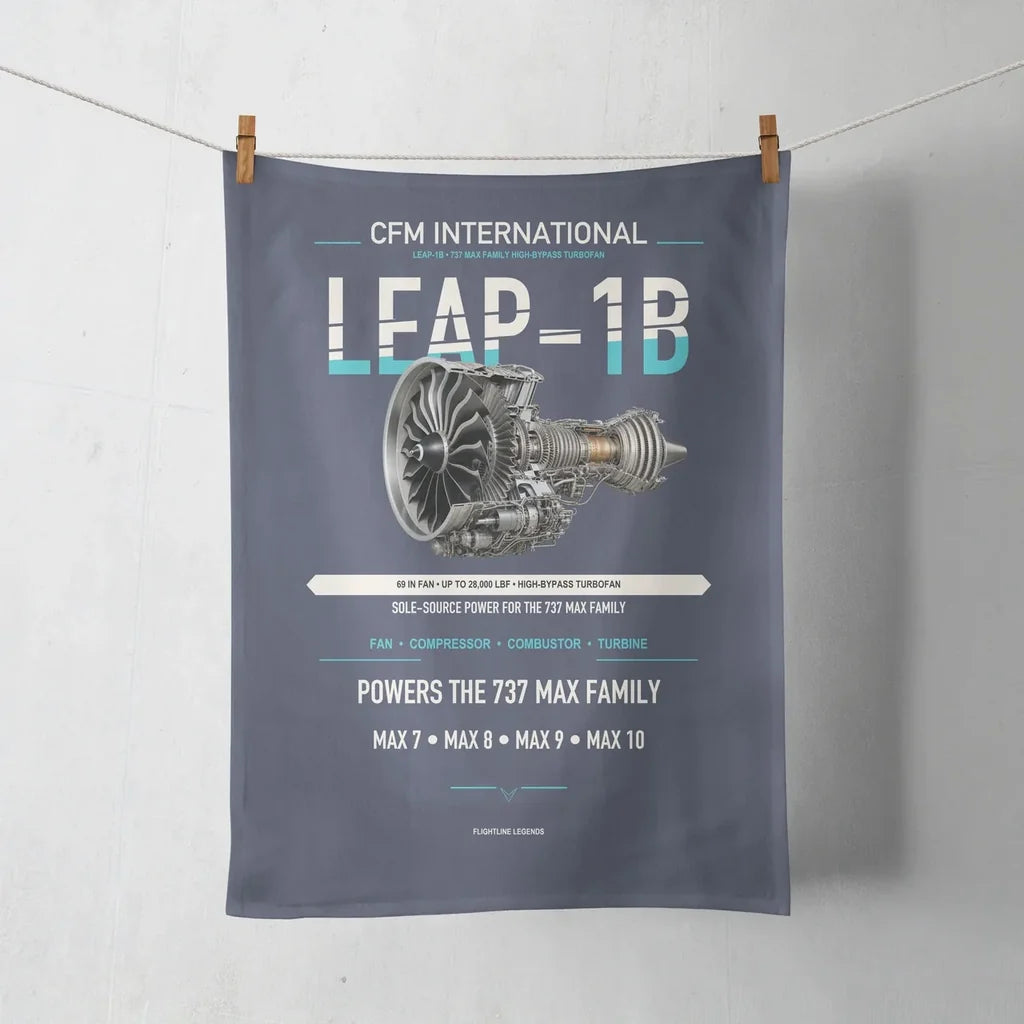 CFM LEAP-1B design on navy blue towel