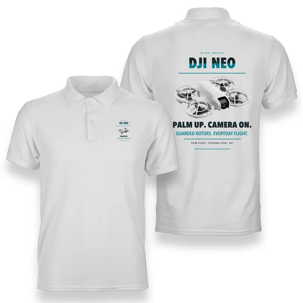 DJI Neo design on white polo