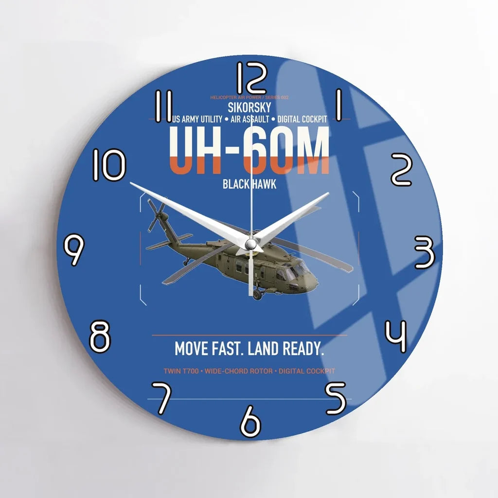 Sikorsky UH-60M Black Hawk design on blue no frame wall clock