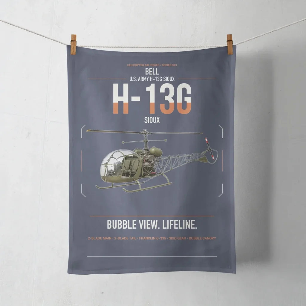 Bell H-13G Sioux design on navy blue towel