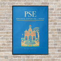 Thumbnail for Mercedita Airport PSE — Ponce vertical canvas print - framed - turquoise background