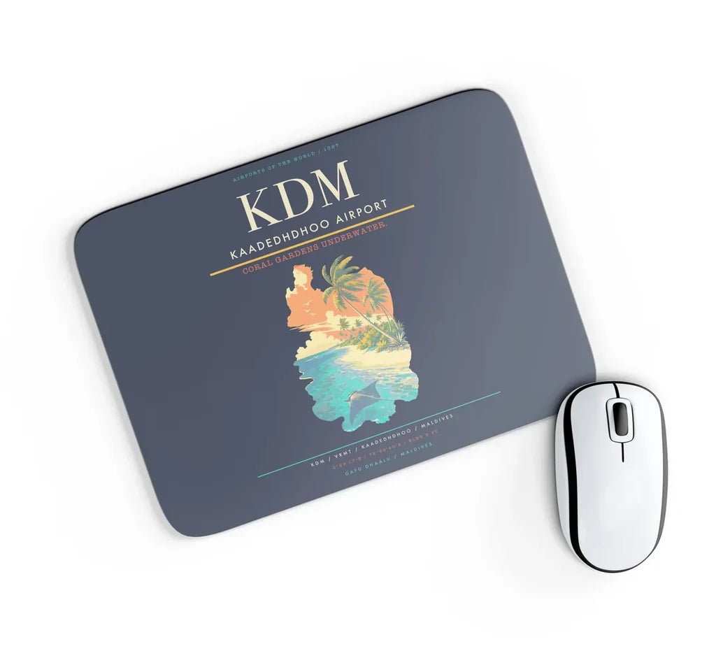 Kaadedhdhoo Airport (KDM) design on navy blue rectangle mouse pad