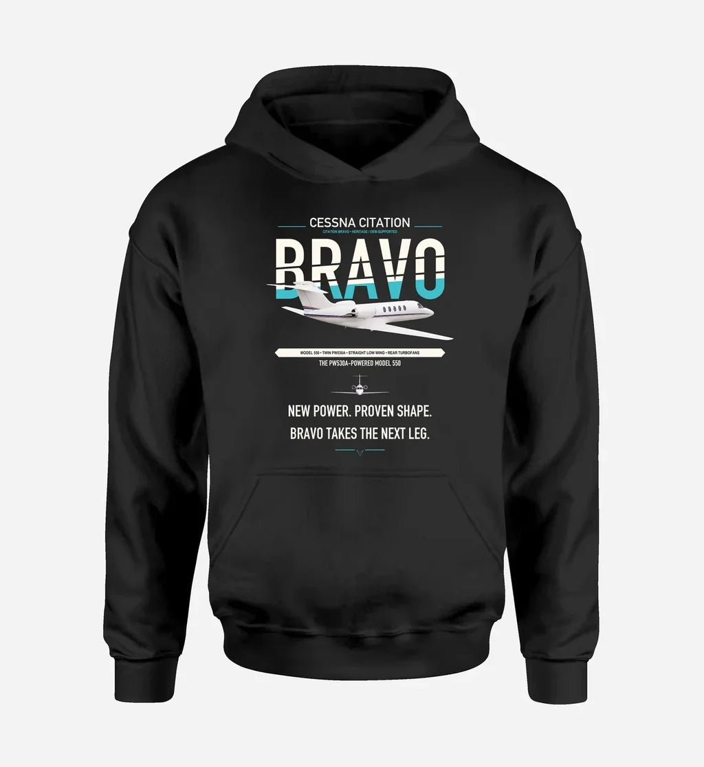 Cessna Citation Bravo design on black double-side hoodie, single-side print